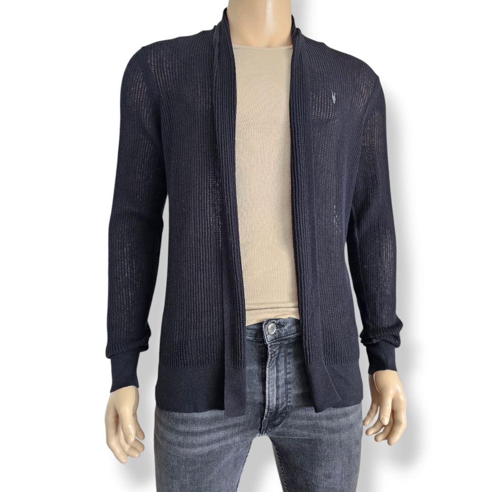 All Saints Black "Stein" Open-Front Knit Semi-Sheer Cardigan Size Medium